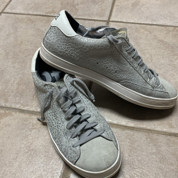 P448 John Metallic Leopard Print Suede Leather Low Top Sneakers - Picture 4 of 16